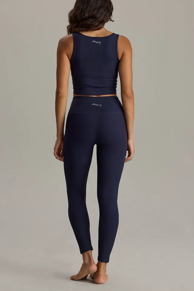 hey-honey-ribbed-cropped-leggings-baritone-blue-high-waist image 1