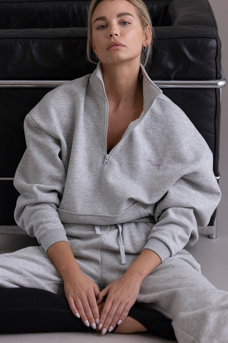 hey-honey-classic-zip-sweater-grey-melange-baumwolle-s image 2