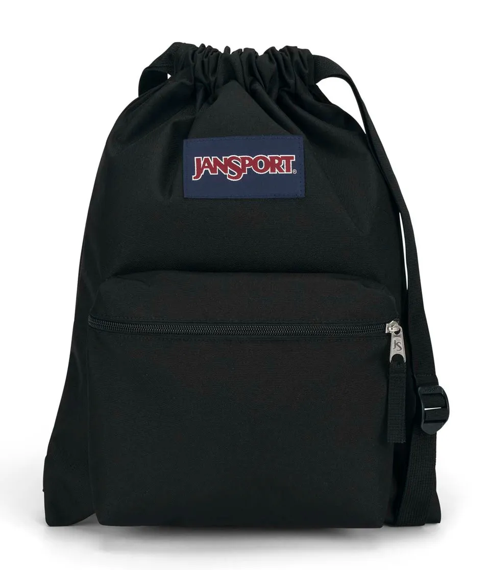 jansport-drawsack-turnbeutel-schwarz-kordelzug-reissverschluss image 1