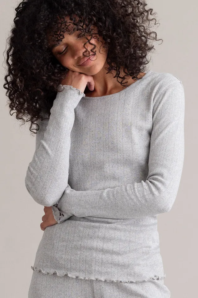 hey-honey-classic-pointelle-longsleeve-grau-melange-baumwolle image 1