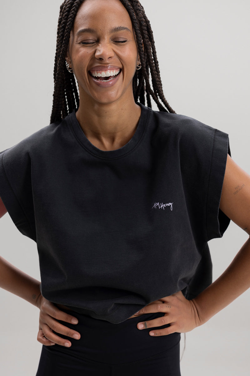 hey-honey-classic-cropped-shirt-t-shirt-schwarz-baumwolle image 2