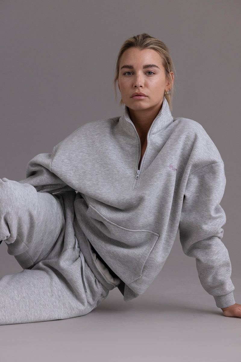 hey-honey-classic-zip-sweater-grey-melange-baumwolle-s image 1