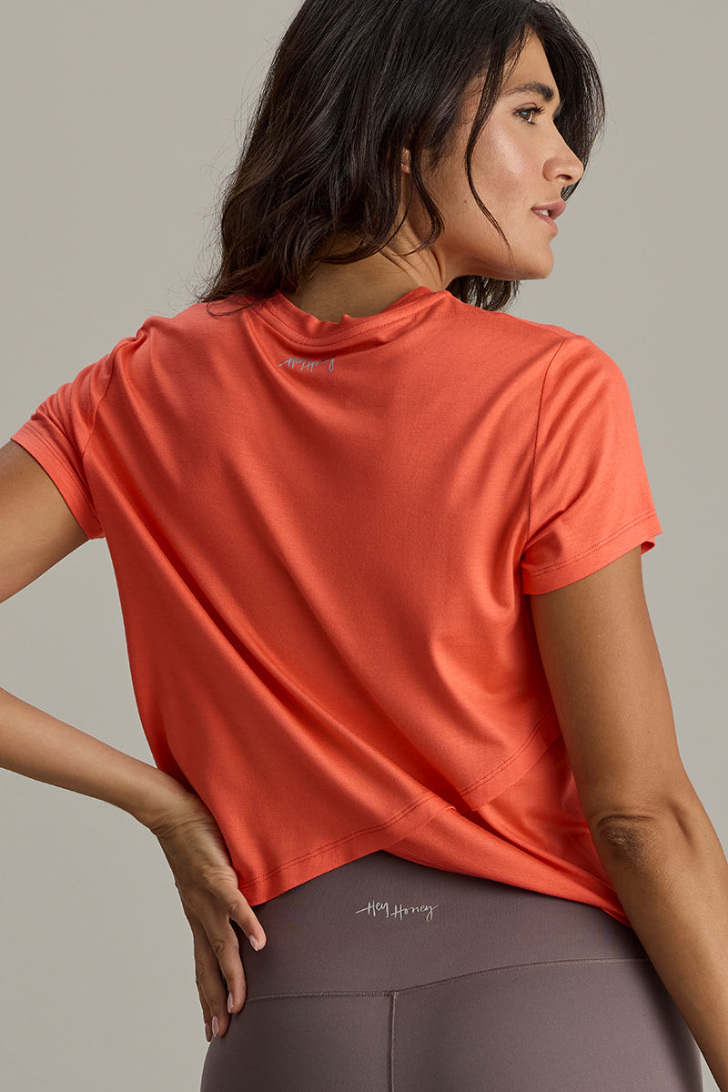 hey-honey-classic-active-wrap-tee-t-shirt-hot-coral-viskose image 7