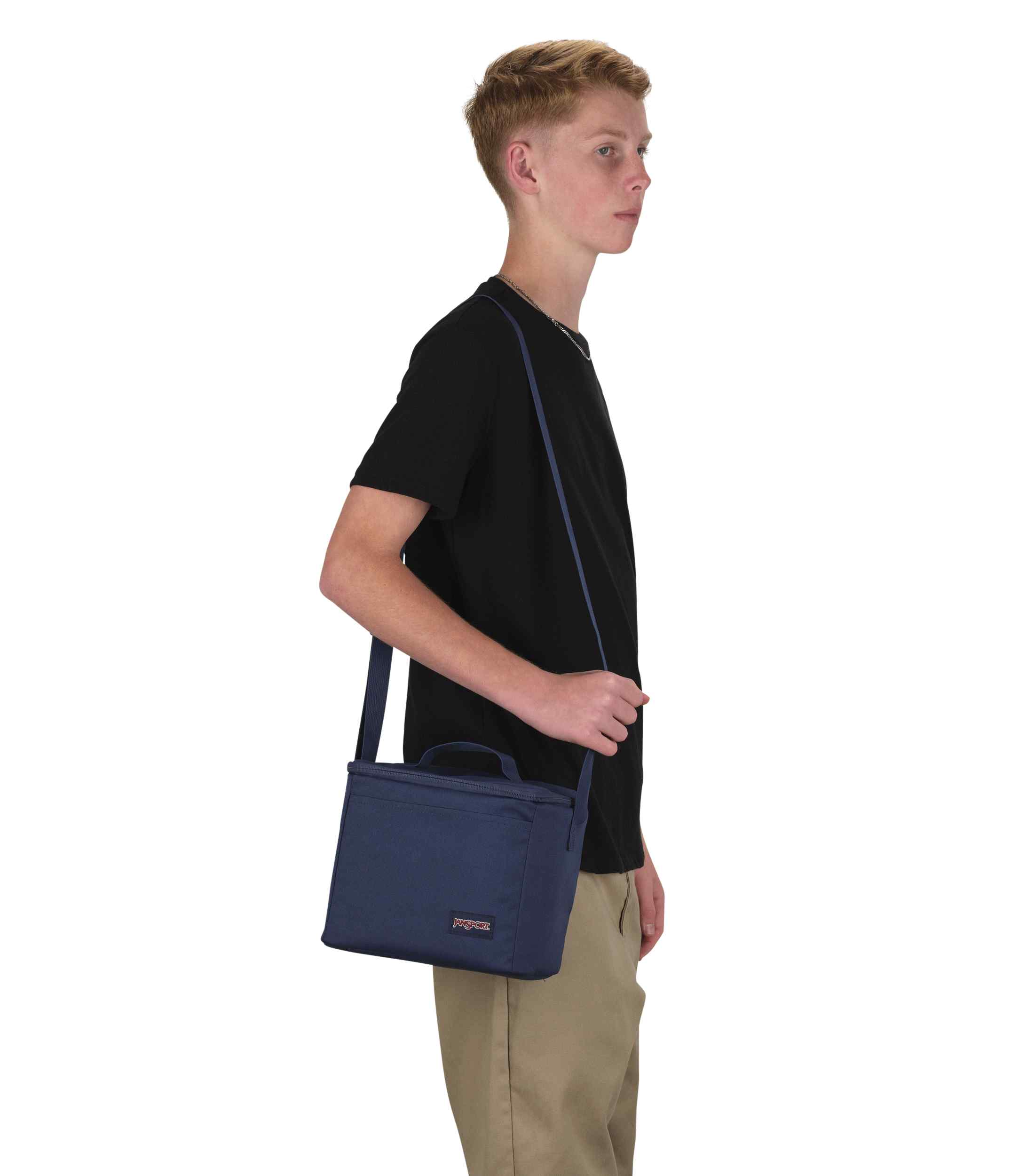 jansport-super-snack-lunchbag-marineblau-isoliert-mit-schultergurt image 7