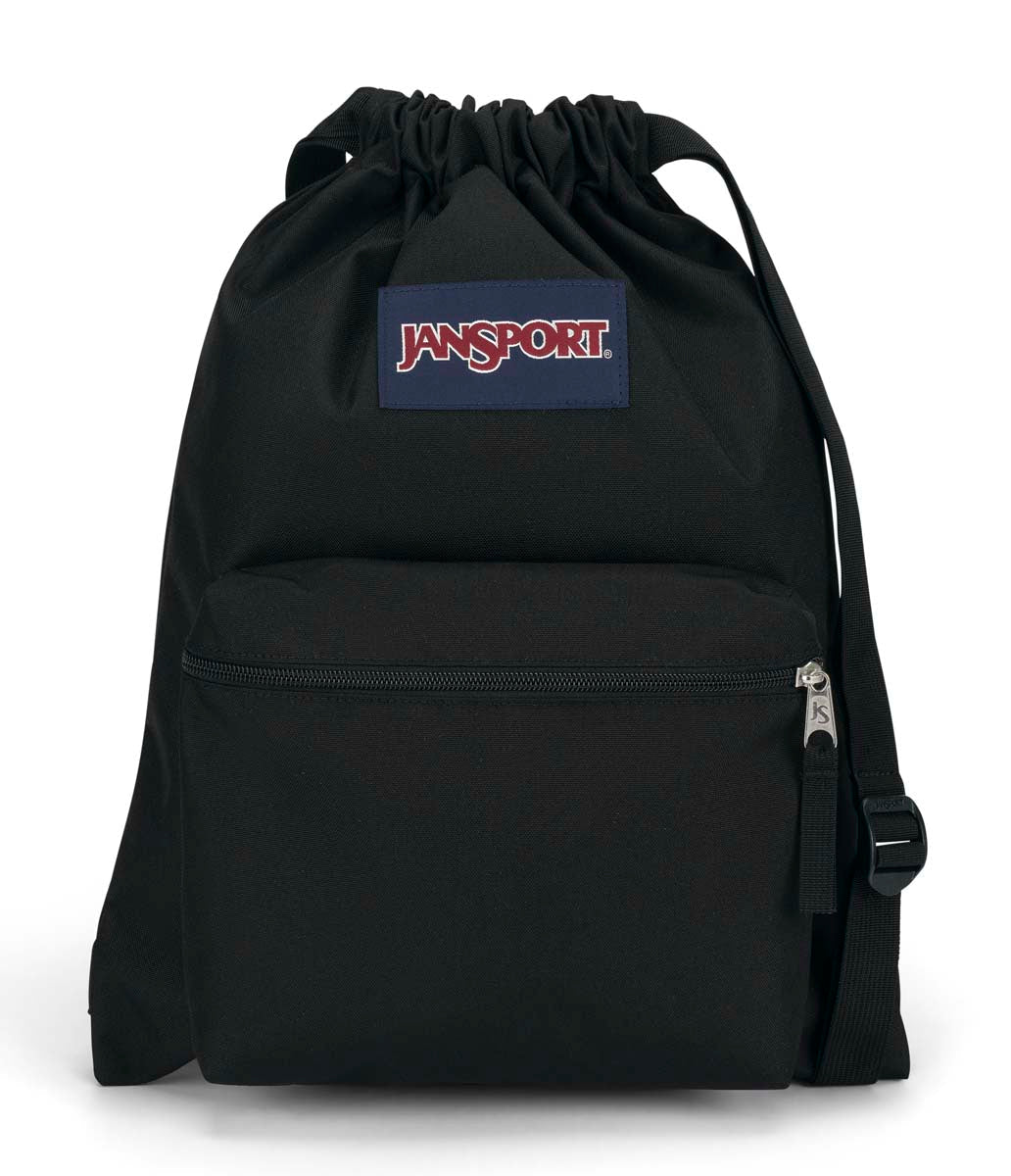 jansport-drawsack-turnbeutel-schwarz-kordelzug-reissverschluss image 1