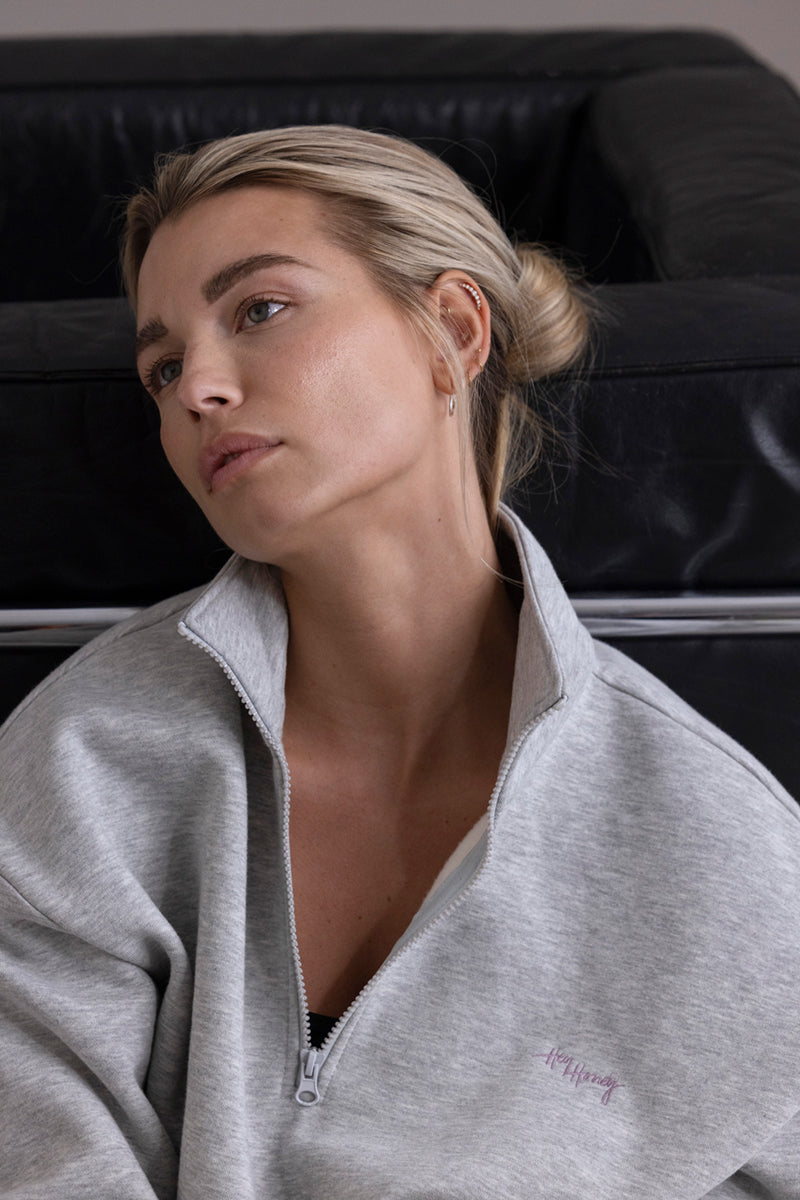 hey-honey-classic-zip-sweater-grey-melange-baumwolle-s image 5