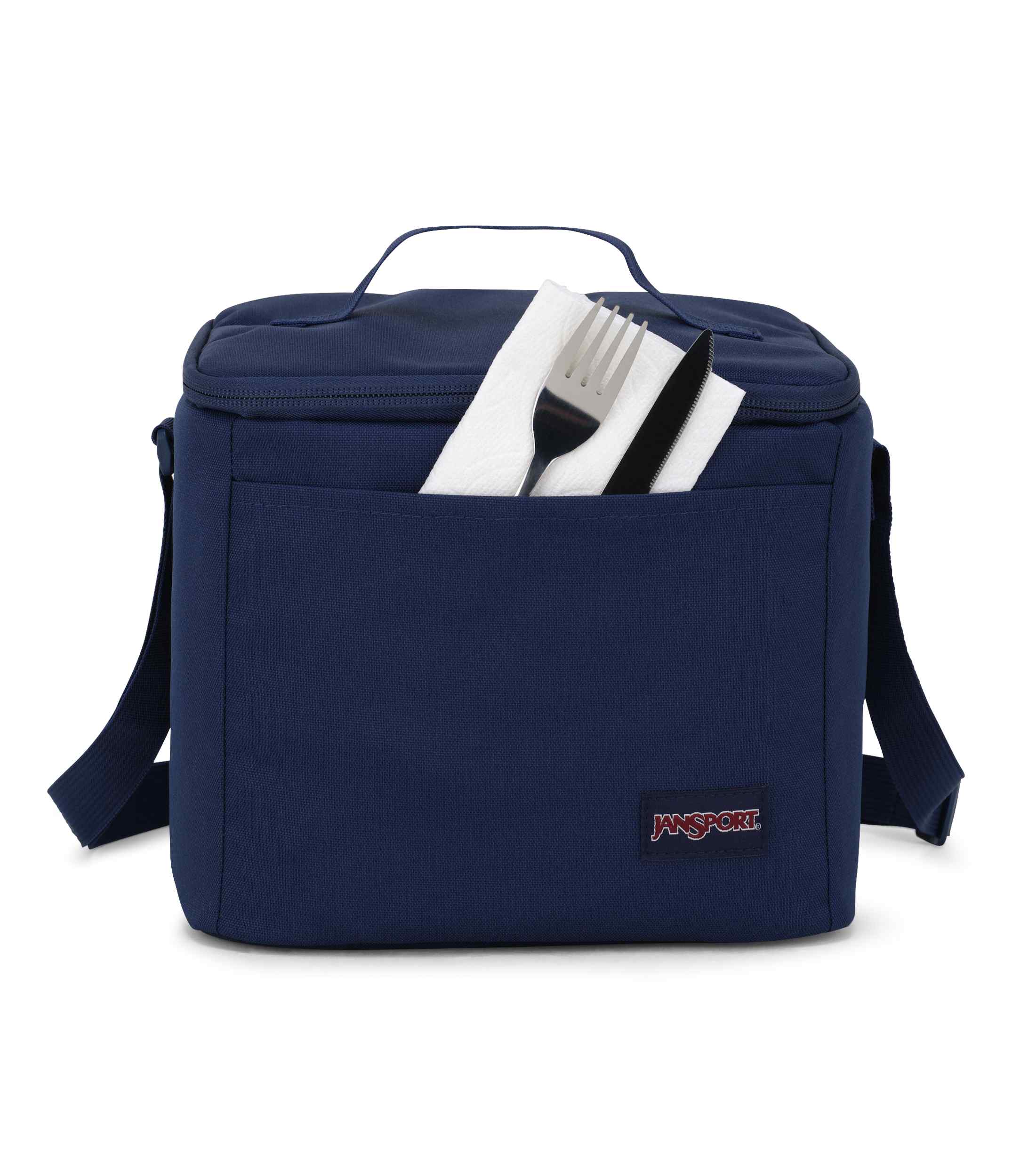 jansport-super-snack-lunchbag-marineblau-isoliert-mit-schultergurt image 6