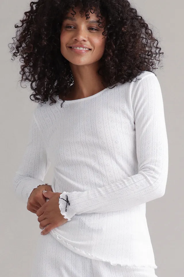 hey-honey-classic-longsleeve-pointelle-shirt-wei-baumwolle image 1