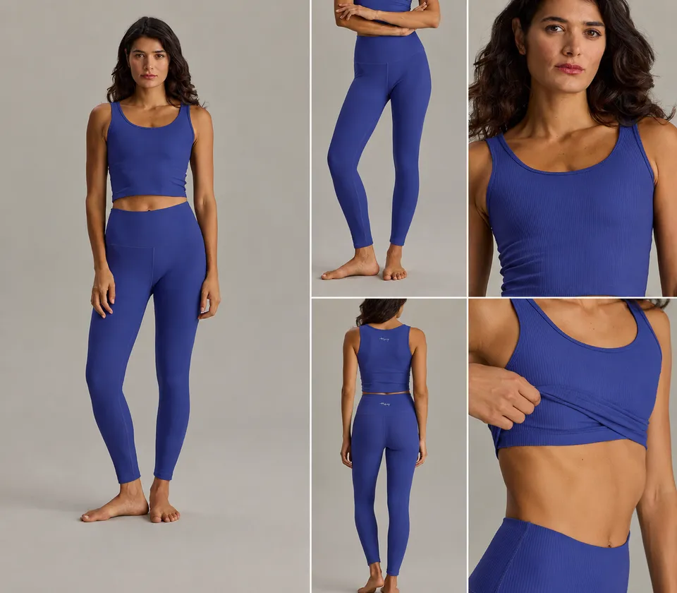 hey-honey-ribbed-leggings-cropped-blue-depth-high-waist image 1